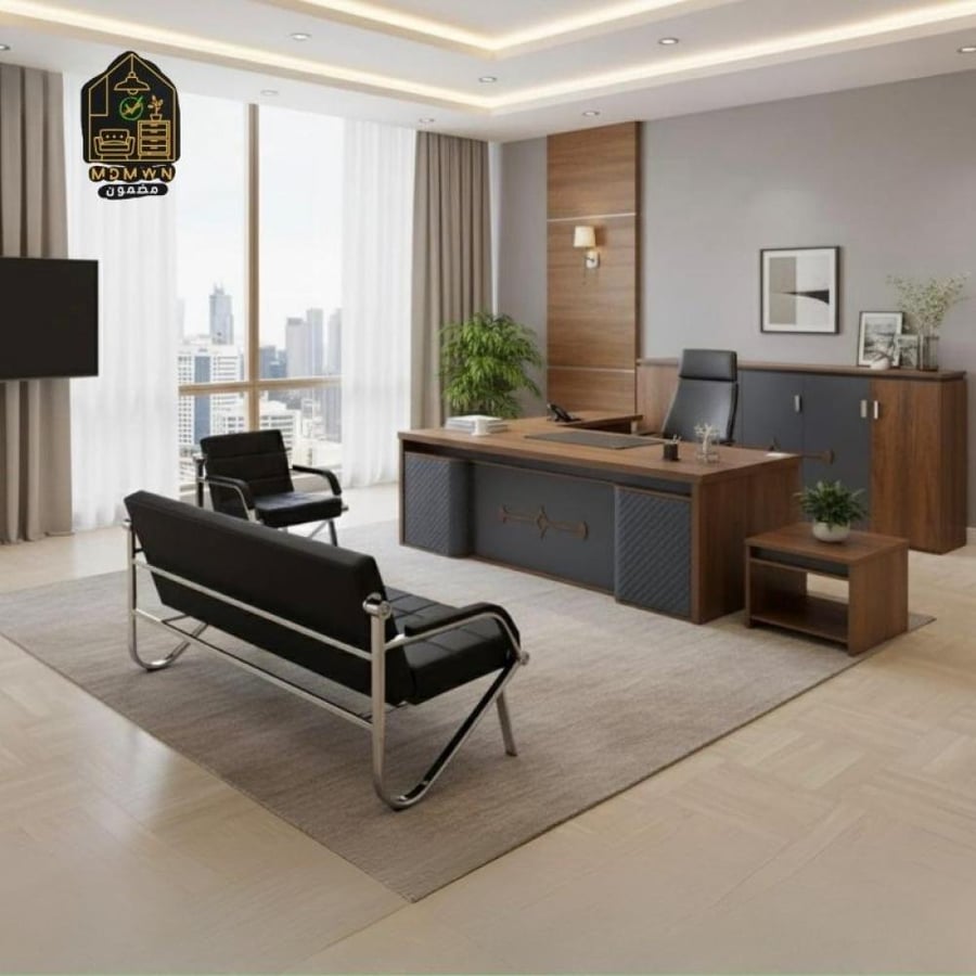 Desk with attached storage cabinet