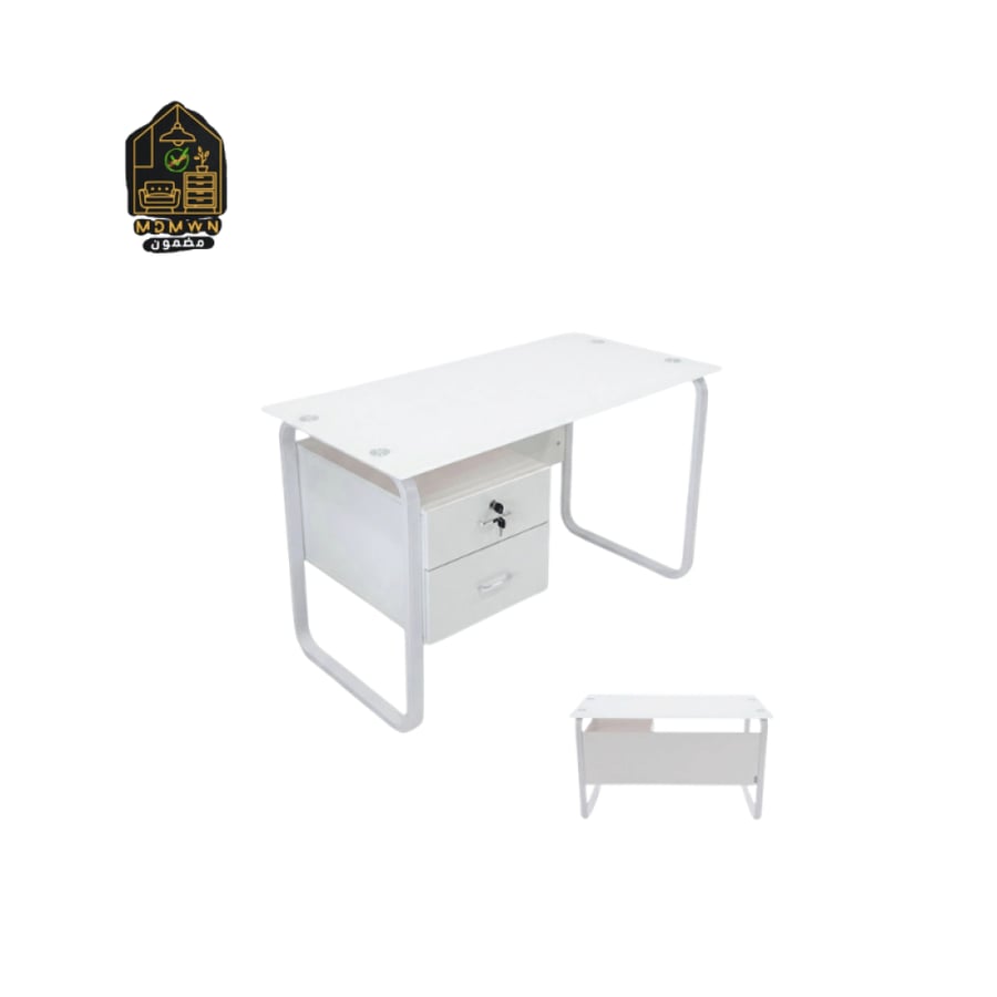 Modern desk with storage drawers in bright white, 140cm