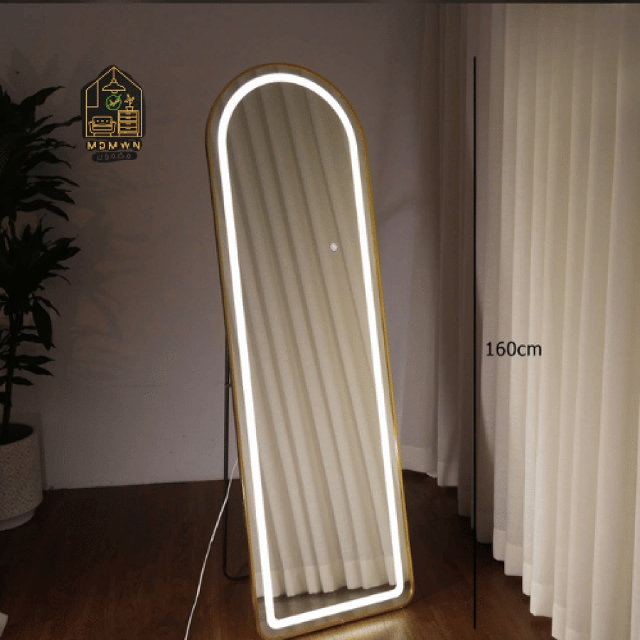 مراية أرضية بإضاءة LED وإطار ذهبي