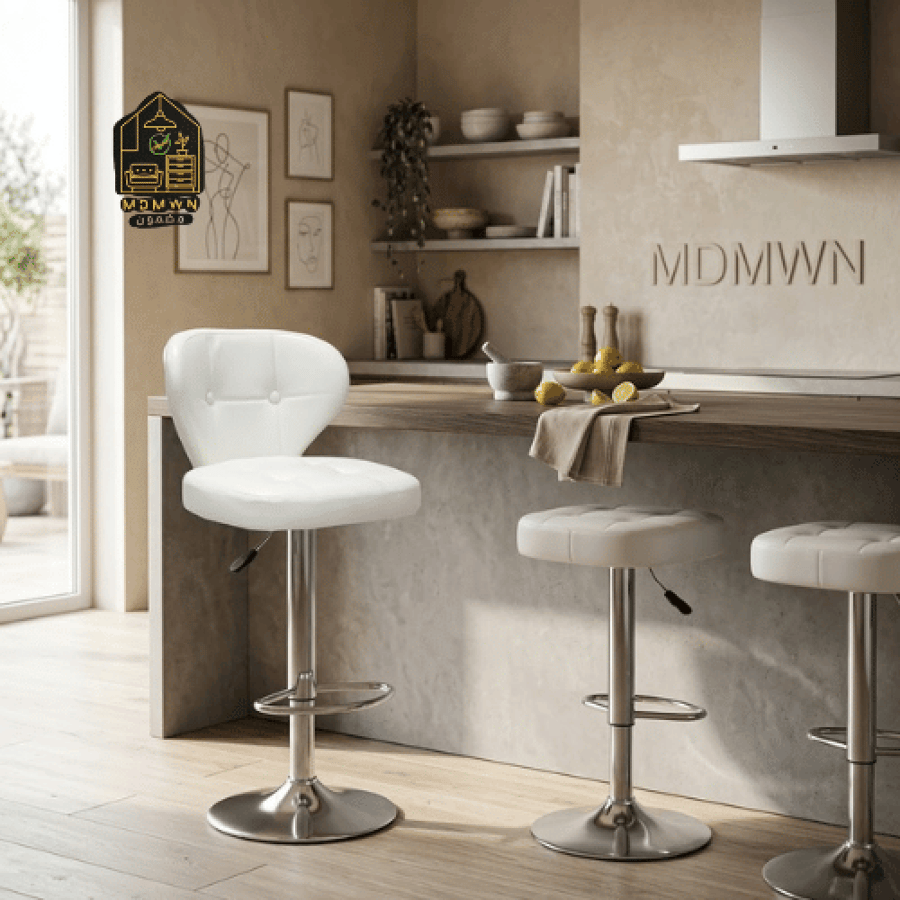 Leather button bar stool with glossy leather