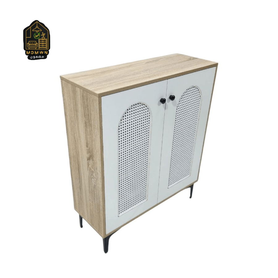Two-door shoe cabinet with perforated arch design - a practical and modern decorative touch