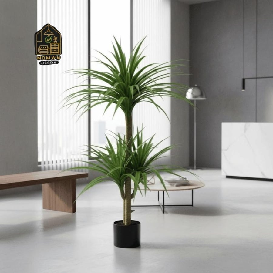 A distinctive artificial plant with long green leaves
