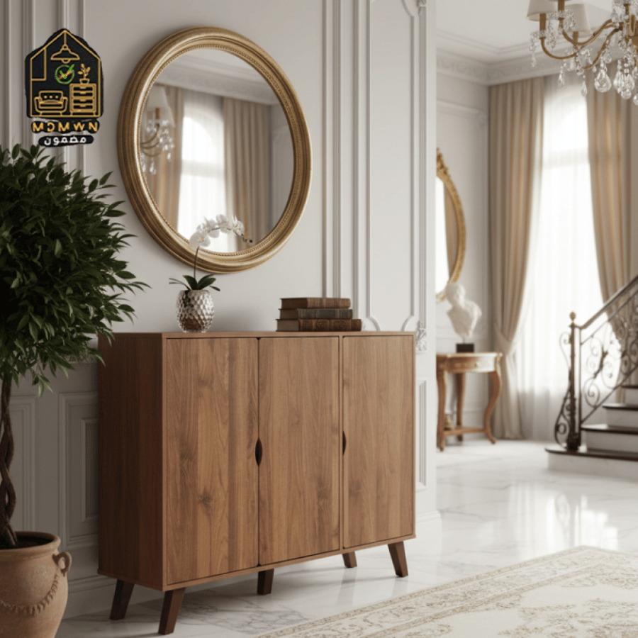 An elegant wooden shoe cabinet.