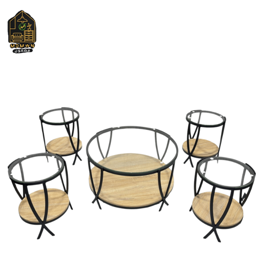 طقم طاولات كنب دائري زجاج