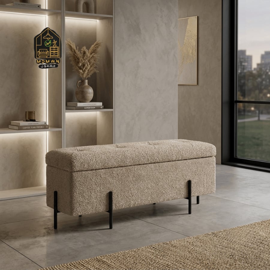 Brown box boucle sofa 110*43 cm