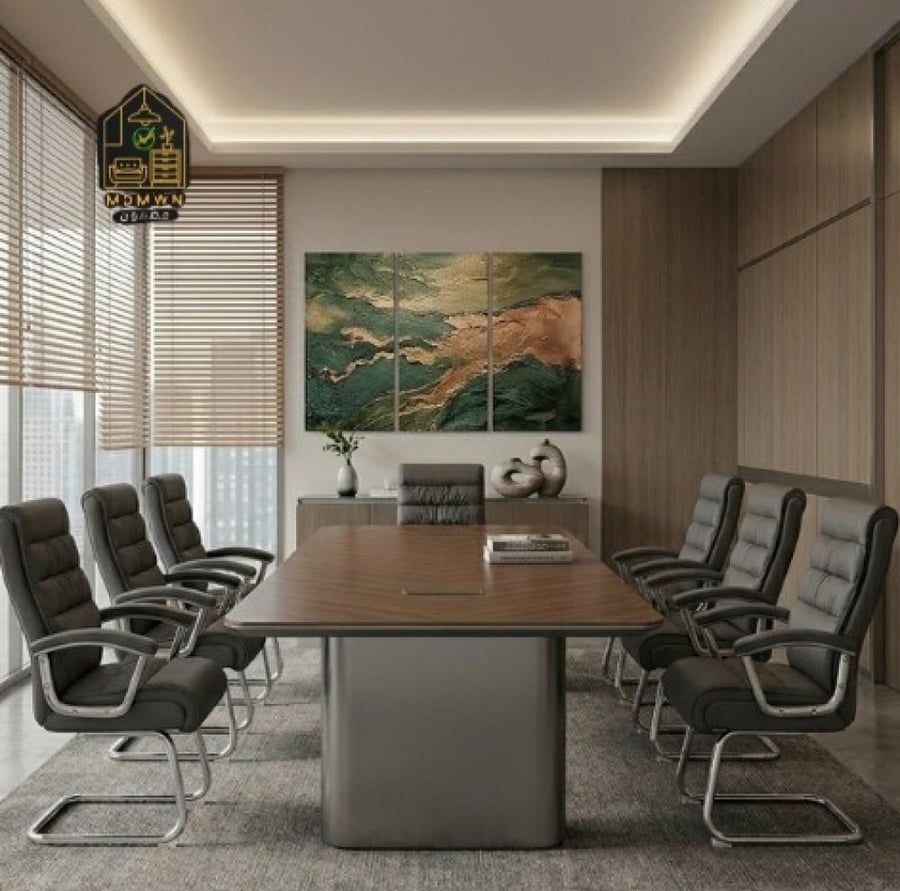 240cm Meeting Table Package with 8 Fixed Chairs, Brown