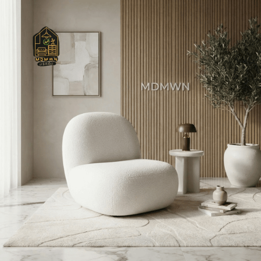 White swivel bouclé chair