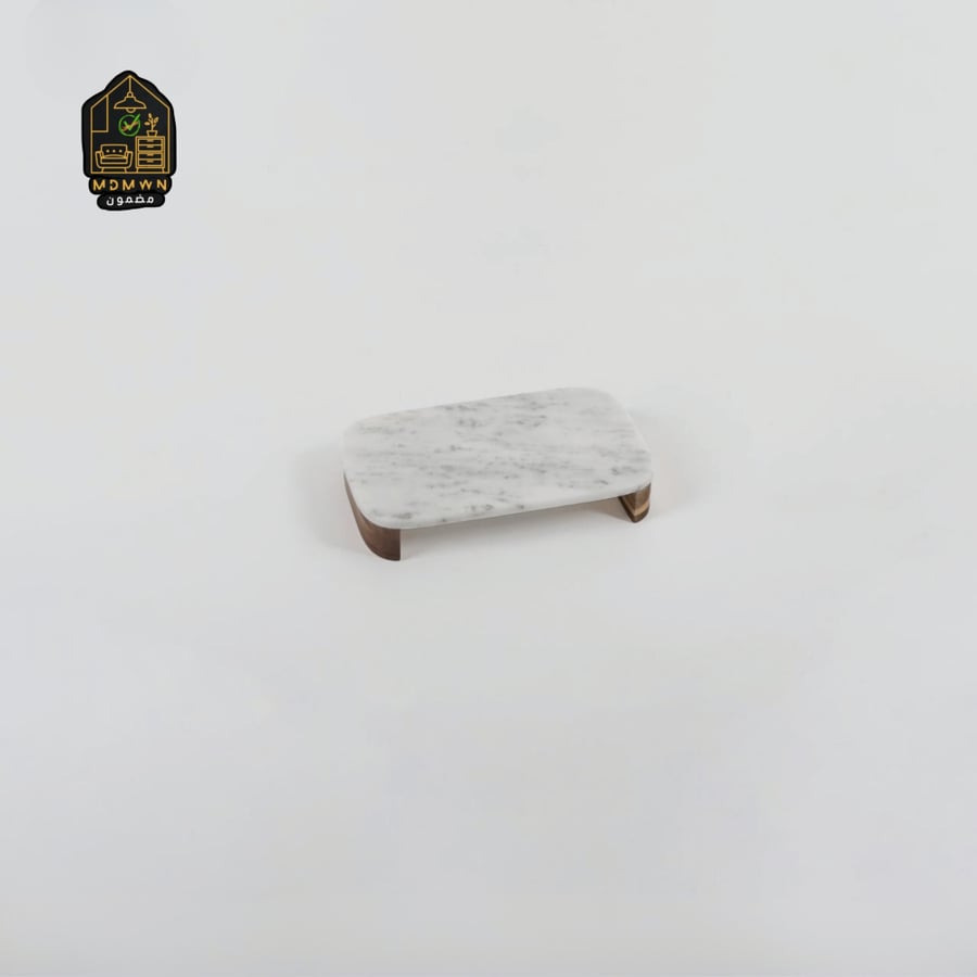 Marble serving board with wooden base