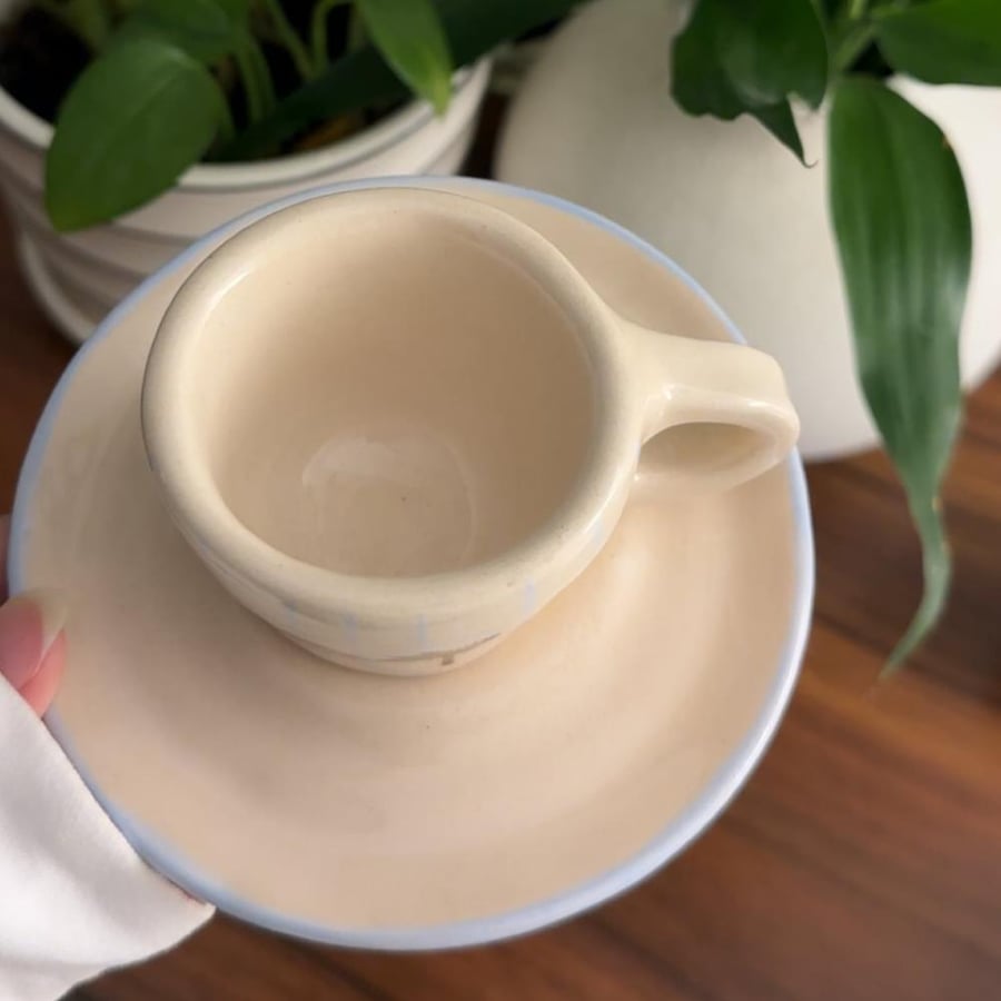 طقم اسبريسو كوب وصحن نخيل لون سكري