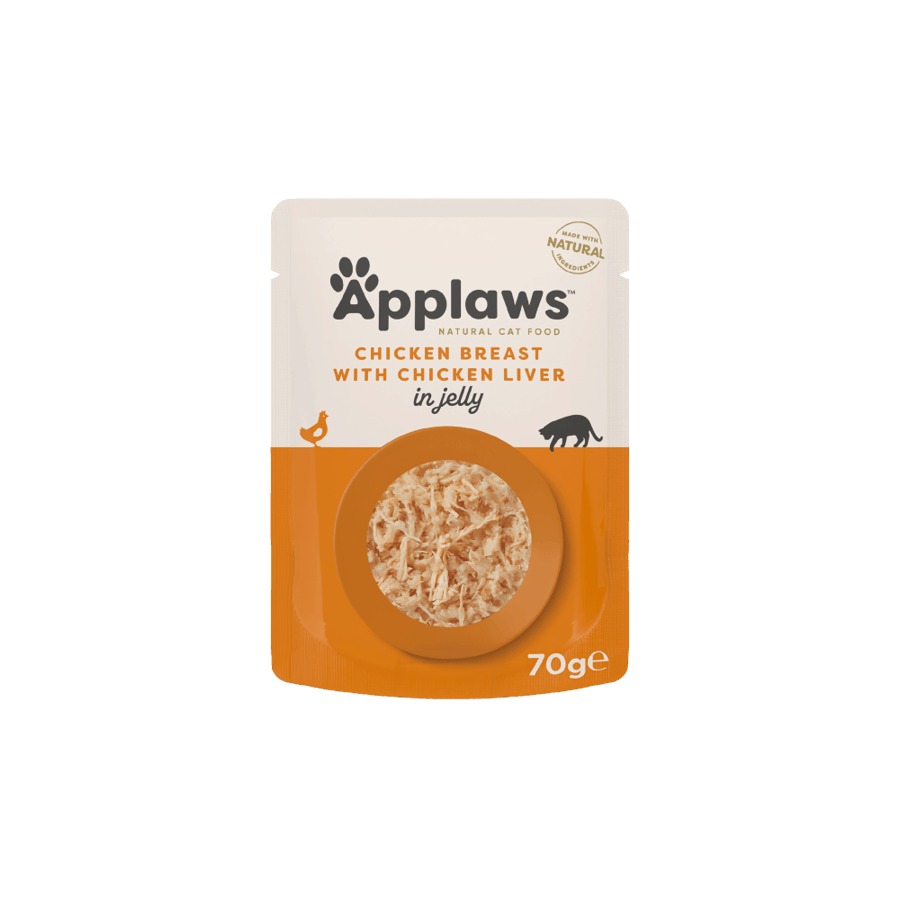 Applawz, the most delightful wet cat food, chicken breast with liver in jelly, 70g