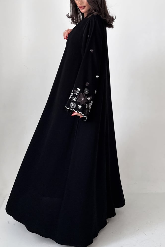 Abaya with embroidery and flared