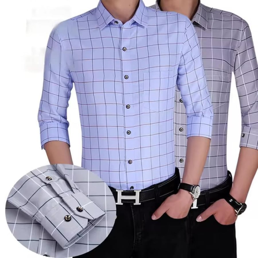 A printed shirt with long sleeves and thin for men