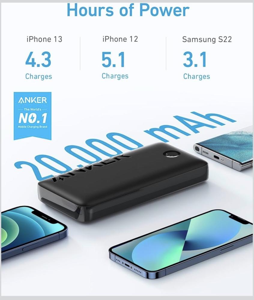 بنك طاقة Anker 20000mAh شحن سريع 20W – باور بانك 3 منافذ