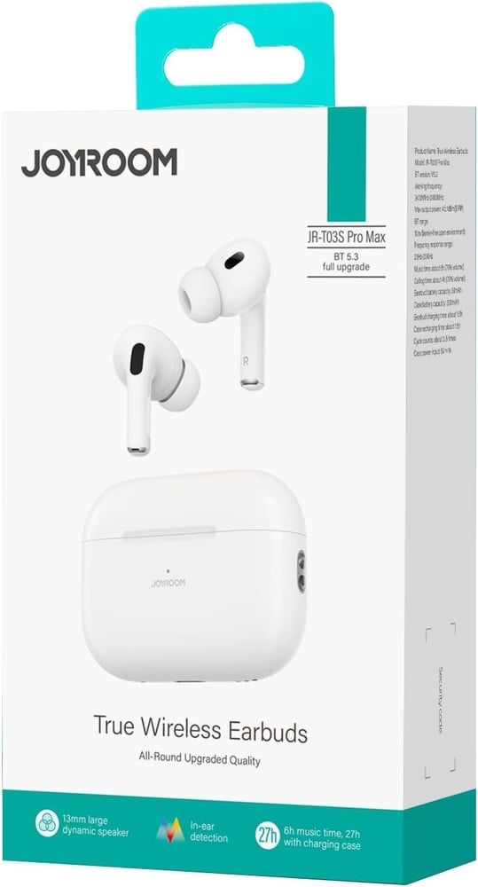 سماعة JOYROOM JR-T03S PRO MAX – ANC + بلوتوث 5.3 + شحن لاسلكي