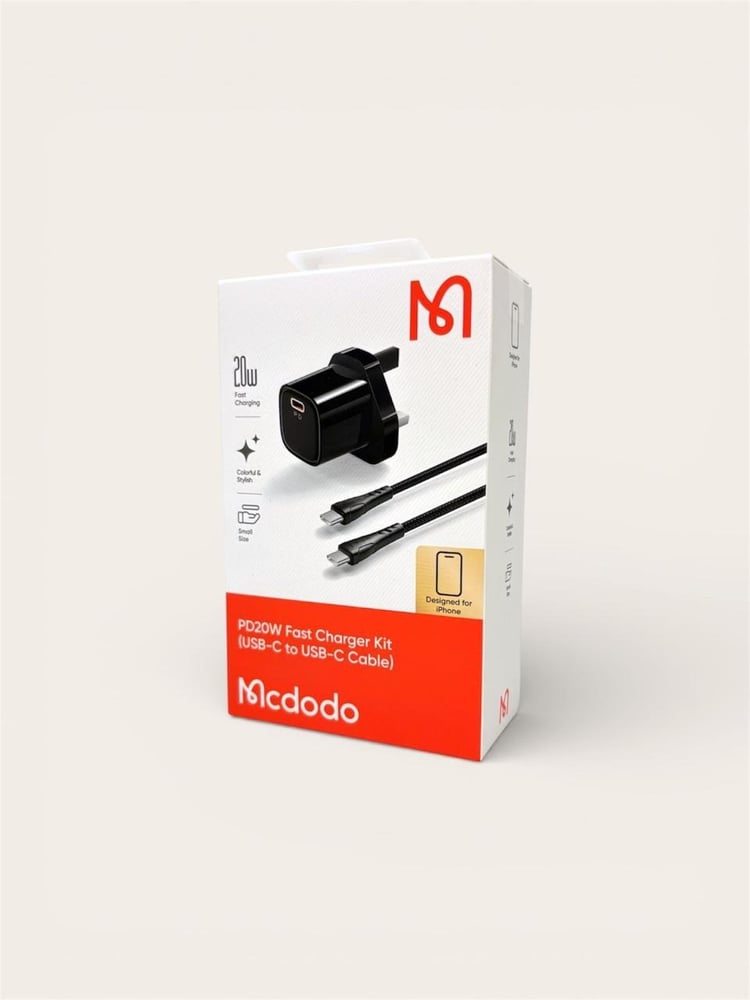 شاحن Mcdodo PD 20W سريع + كابل Type-C إلى Type-C – شاحن USB-C متكامل