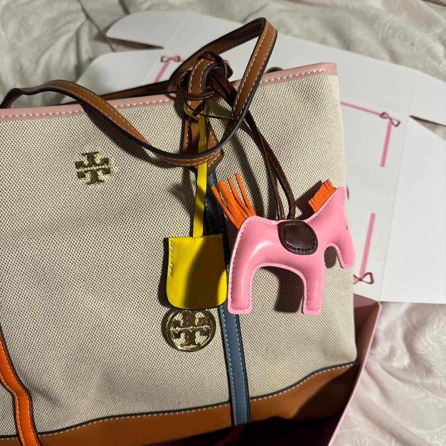 Colorful Tory Burch bag with the medal