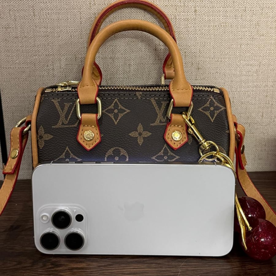 Louis Vuitton Nano Speedy bag with accessories and cherry medal