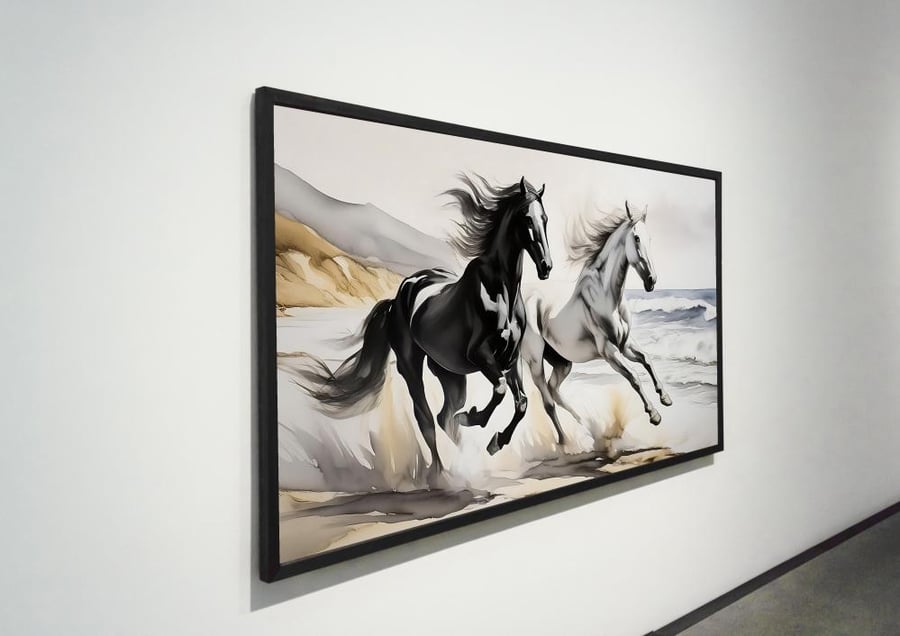 لوحة خيل وثبة شفاف كانفاس
