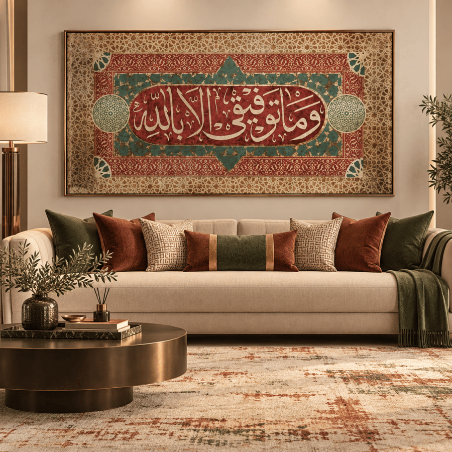 لوحة وما توفيقي إلا بالله – خط عربي إسلامي فاخر