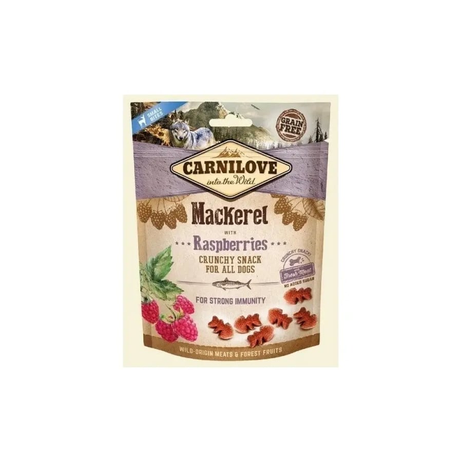 كارنيلوف مكافاة للكلاب لحم ماكريل طازج مع توت العليق لمناعة قوية528875 200gCarnilove 200g Snack Fresh Crunchy Mackerel+Raspberries