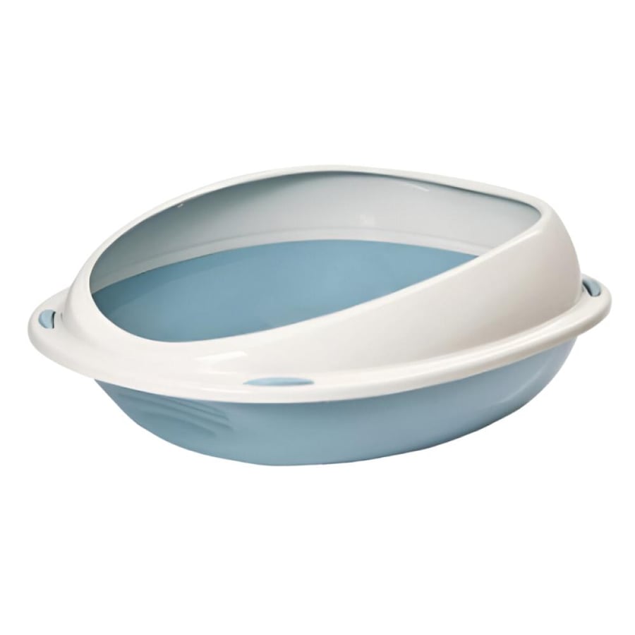 Large oval-shaped cat litter box - blue and white