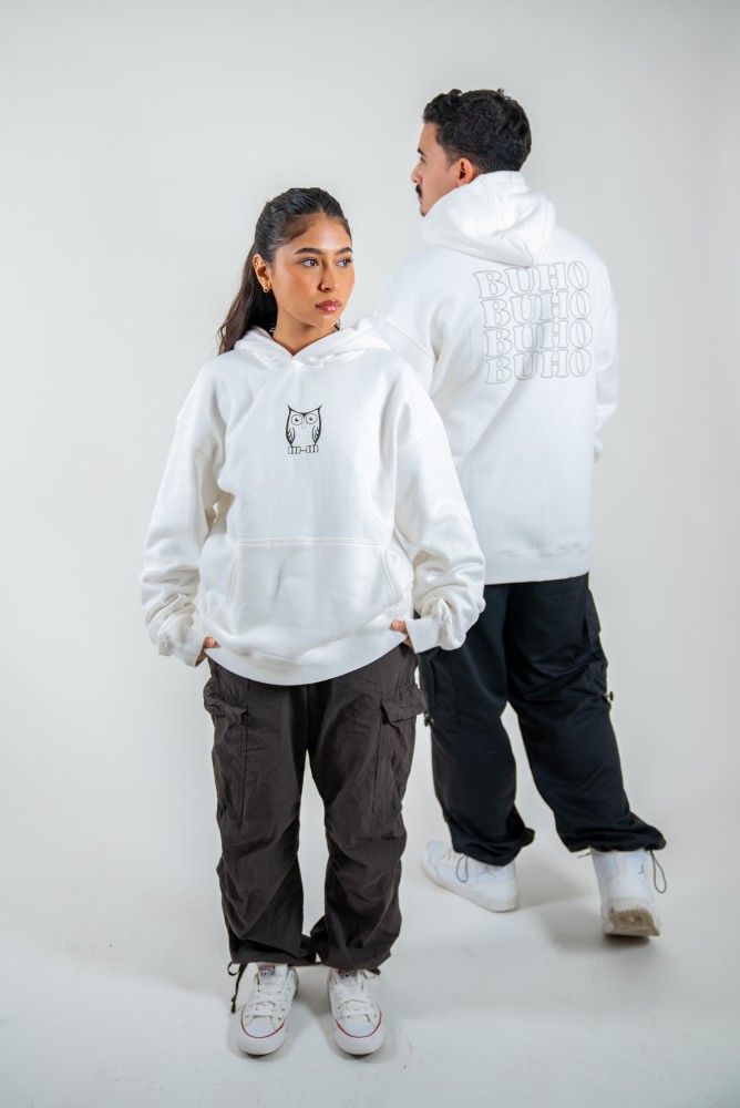 BUHO WHITE COTTON BLEND UNISEX HOODIE
