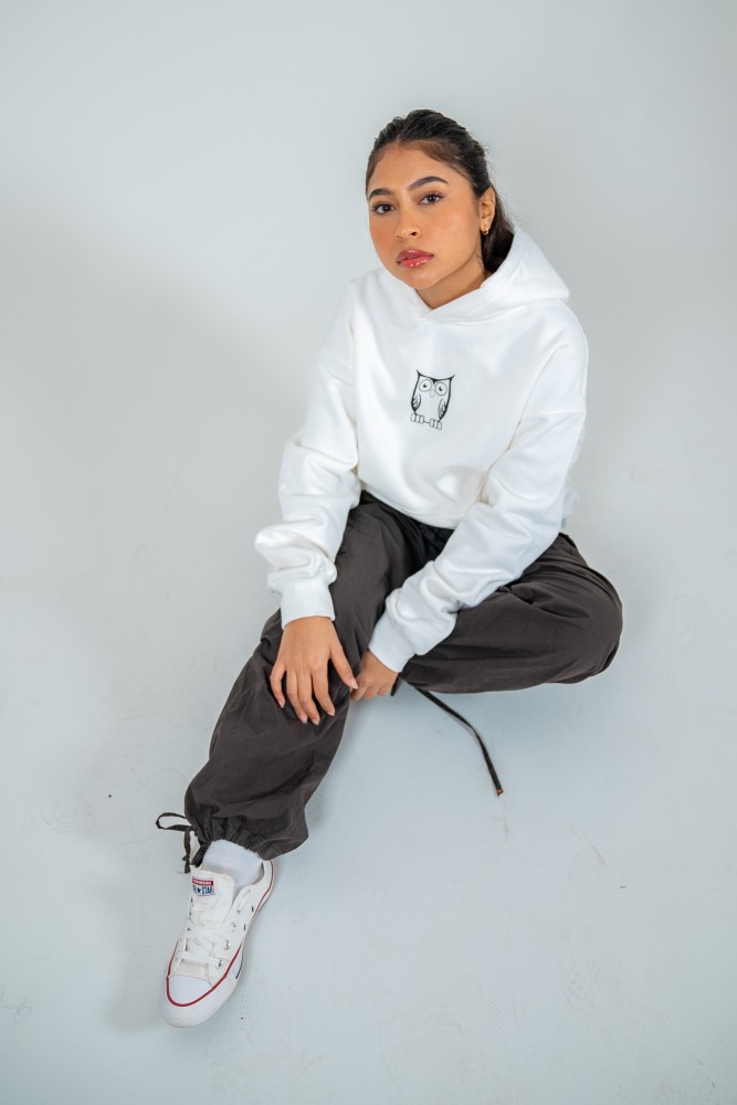 BUHO WHITE COTTON BLEND UNISEX HOODIE