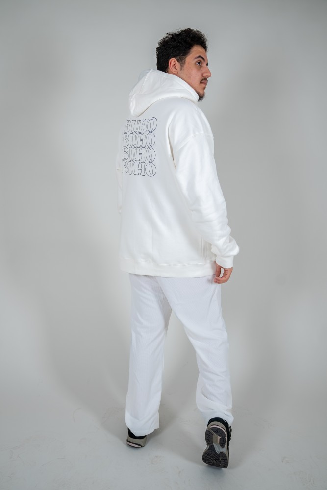 BUHO WHITE COTTON BLEND UNISEX HOODIE