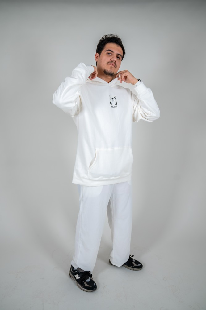 BUHO WHITE COTTON BLEND UNISEX HOODIE