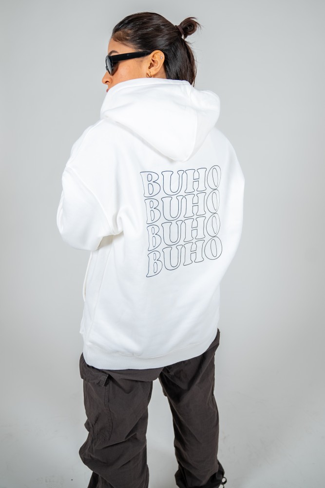 BUHO WHITE COTTON BLEND UNISEX HOODIE