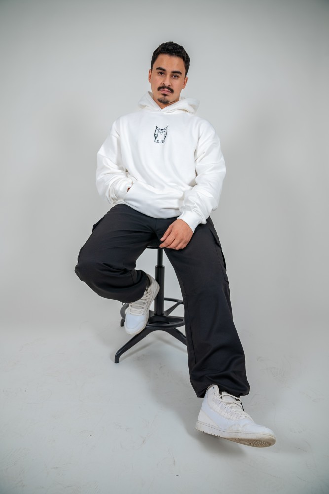 BUHO WHITE COTTON BLEND UNISEX HOODIE