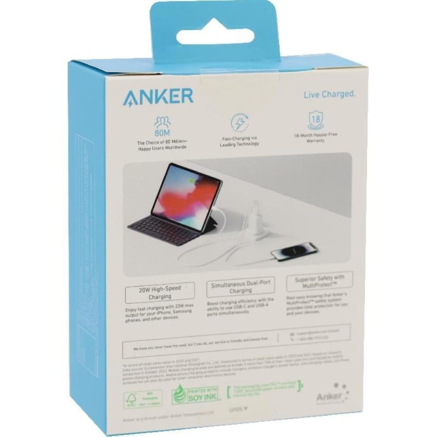 فيش 20w منفذين PDو USB من انكر ANKER متر ونص تايب سي تايب سي