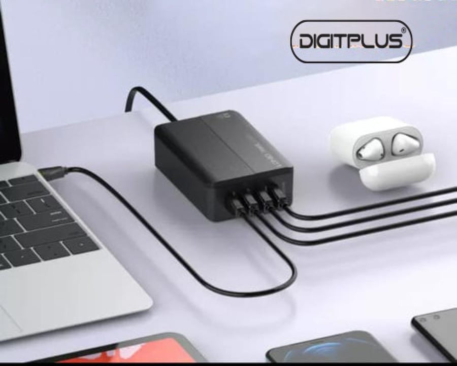 منصة شحن بقوة 65W بمخرجين USB ومخرجين PD من ديجيت بلس - أسود