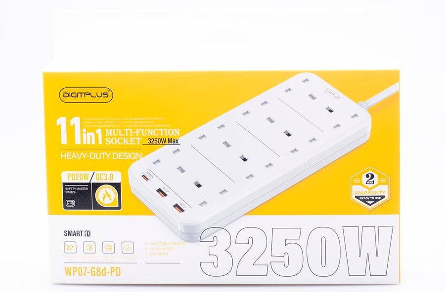 توصيلة كهربائية 11in1 مع 2 منافذ USB شحن سريع و منفذ USB-C PD بسرعة 20W و 8 منافذ طاقة تيار متردد بطول 3M