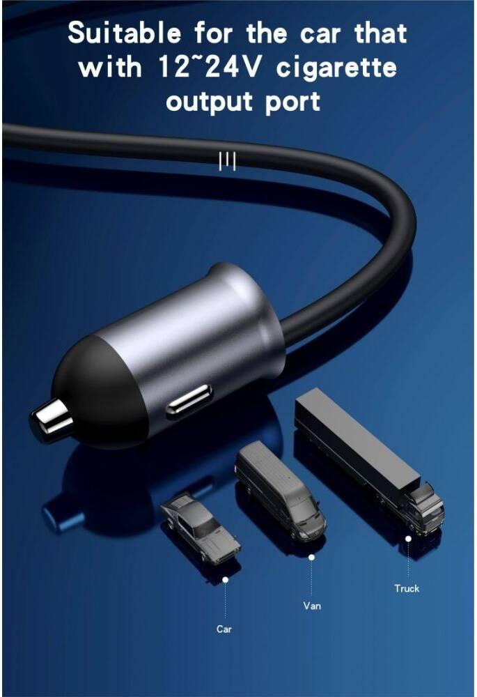 شاحن سيارة ممتد من Yesido Y53 بخمسة منافذ و97 وات، 3 منافذ USB و2 منافذ USB-C، وشاشة LED لقياس الجهد، وضوء تنفس، وممتد بطول 1.5 متر