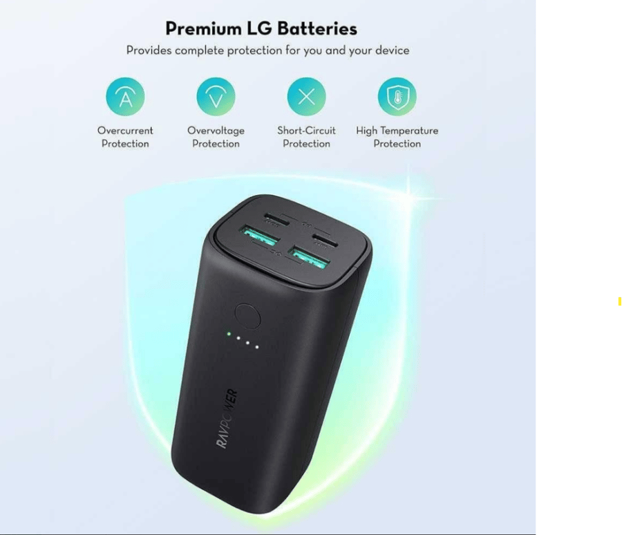 راف باور بطارية بسعة 20000 مل امبير 50 واط RAVPower RP PD Pioneer 20000mAh 50W 4-Port Power Bank RP-PB208