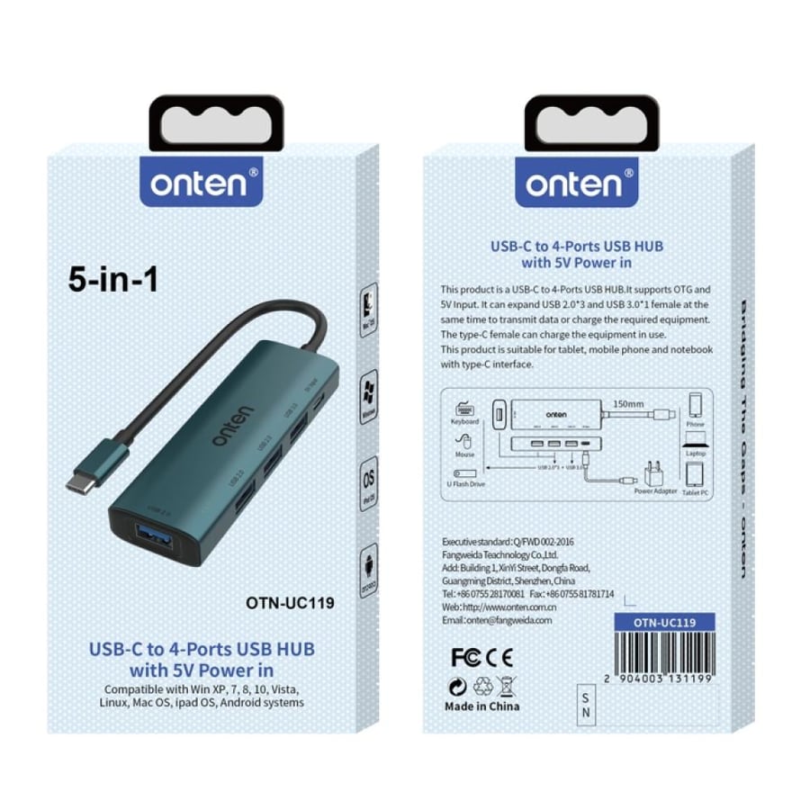 موزع Onten USB-C إلى 4 منافذ USB OTN-UC119