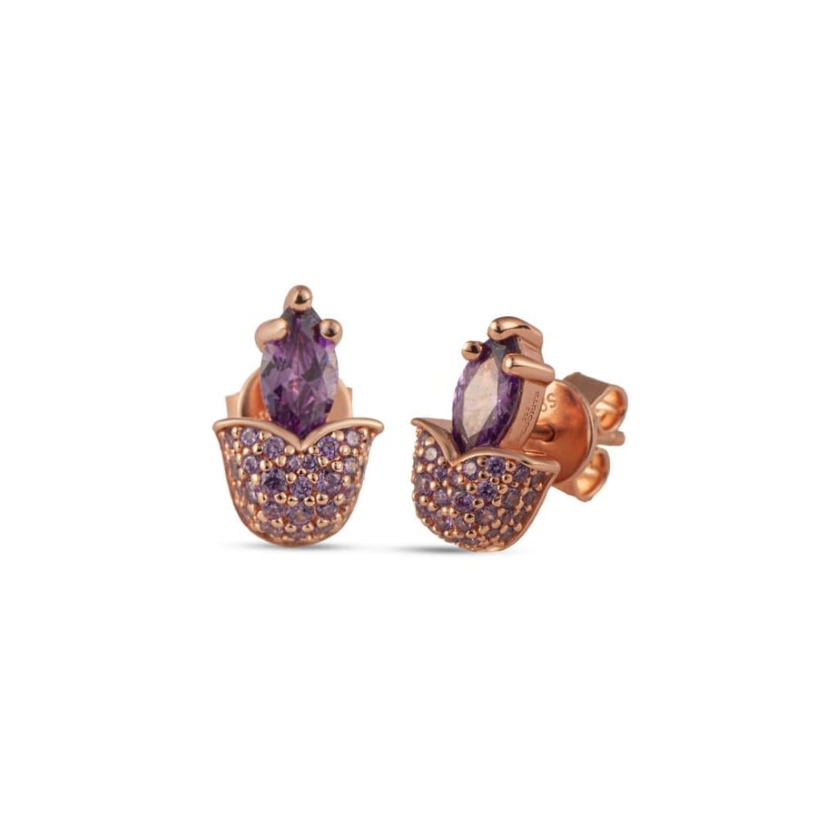 Lavender flower rose gold earrings