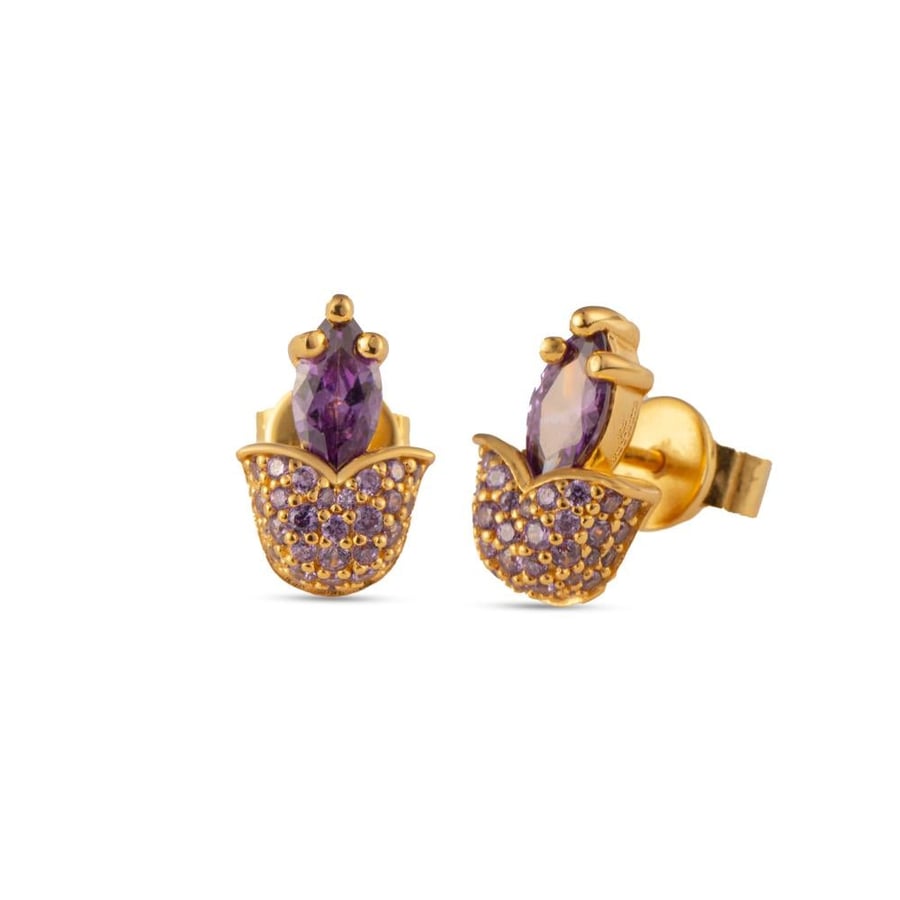 Lavender flower earrings gold
