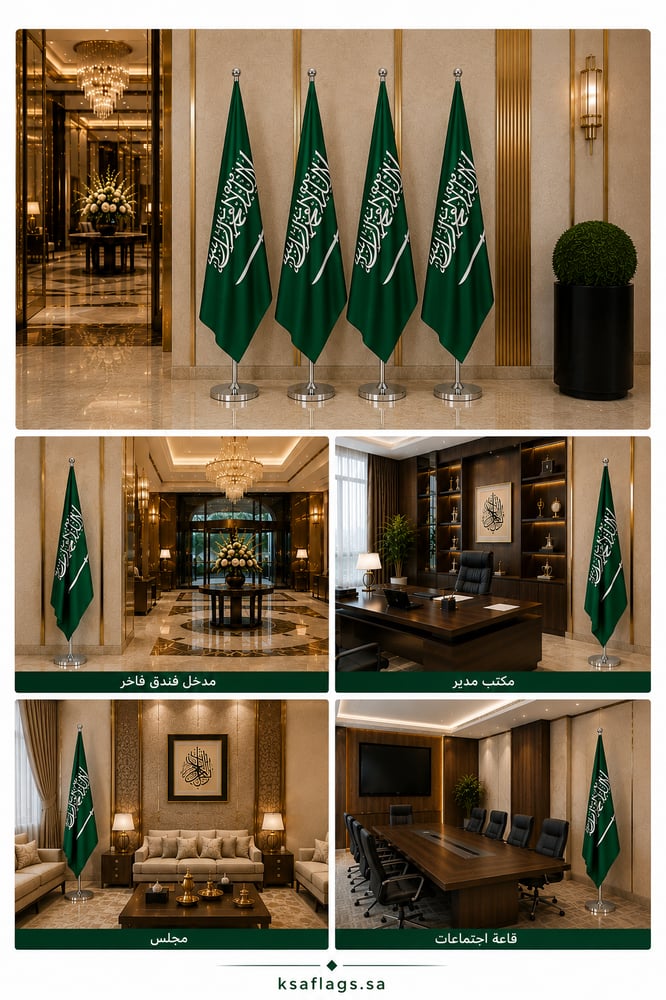 علم السعودية للمكتب 1.8x1.2 م مع سارية 3 م