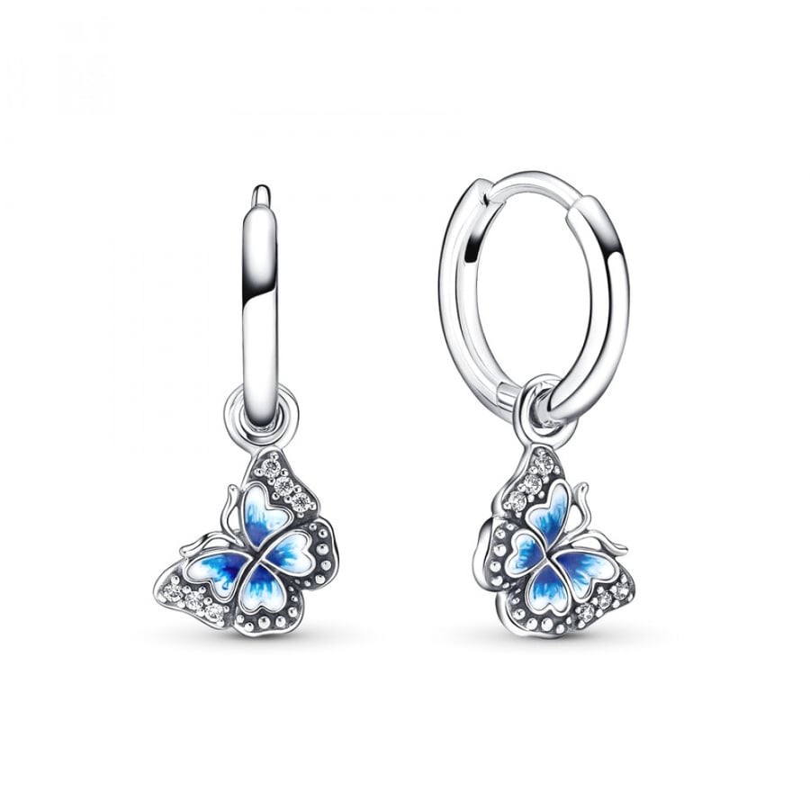 Blue butterfly hoop earrings