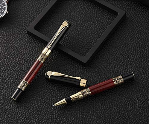 قلم توقيع حبر  ازرق جاف جل معدني فاخر للمكتب والعمل والتوقيع الون احمر + عبوة لون ازرق