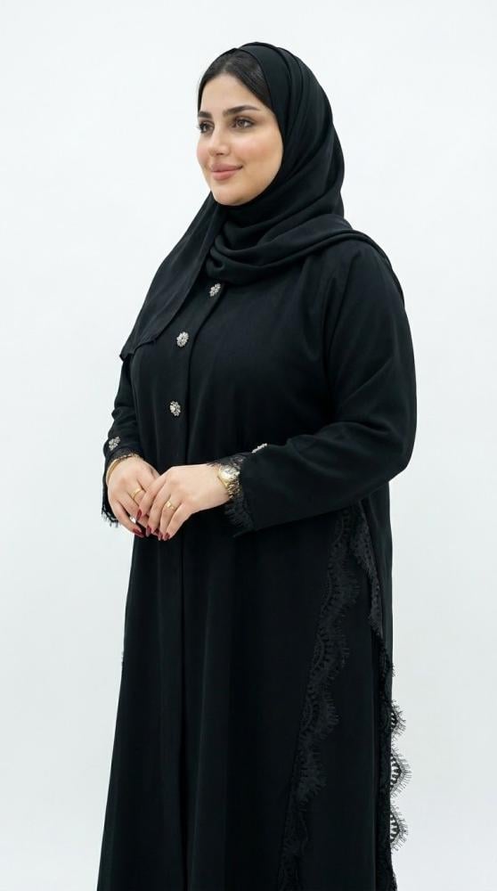 عباية ريانه كريب اندنوسي كم دانتيل جنب مثلث دانتيل