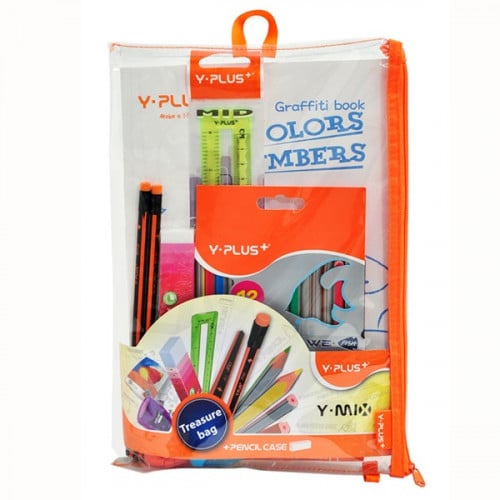 حقيبة من yplus تحتوي على علبة الوان 12+4, 2 قلم رص...