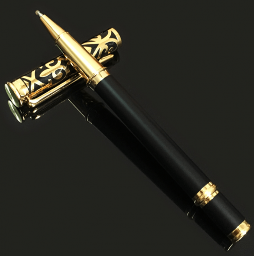 قلم جاف للجنسين مزين بالزخارف الذهبية