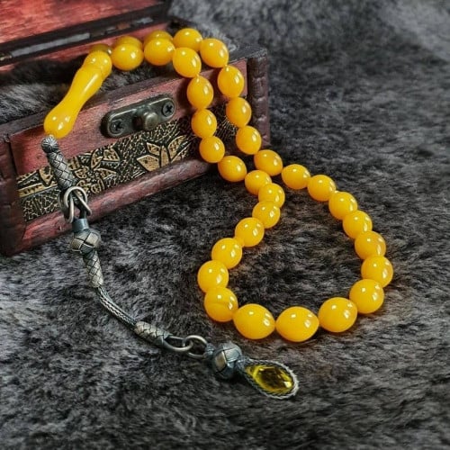 سبحة راقية من خرز تراب الكهرمان صب جديد برأس من فض...