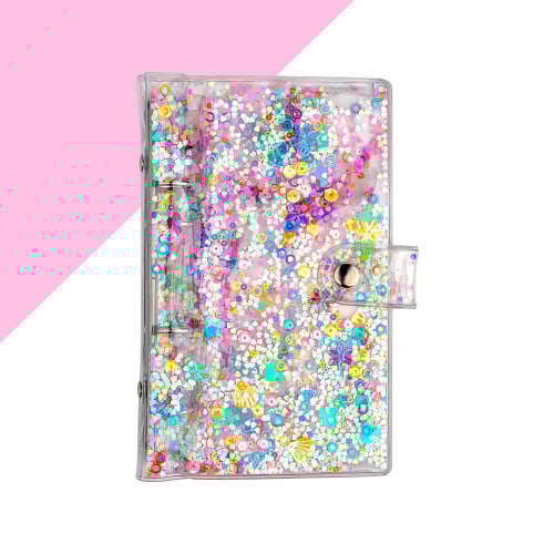 غلاف شفاف مملوء بترتر ملون ساحر - بدون ورق - A5