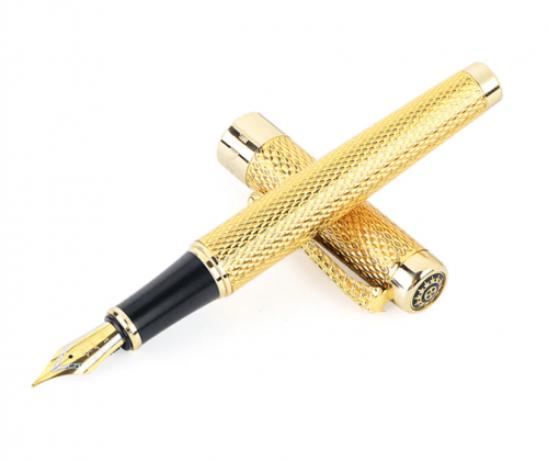 قلم بالحبر السائل للجنسين مغطى باللون الذهبي