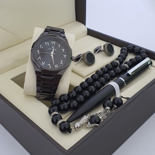 طقم رجالي اصلي ضمان سنه 1-ساعه اصليه ماركه2-سبحه 3-قلم4-كبك5-محفظه6-علبه فخمه مع كيس