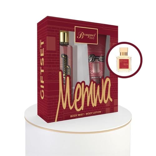 طقم لوشن جسم وبودي ميست برائحة عطر بكرات روج من ميموا